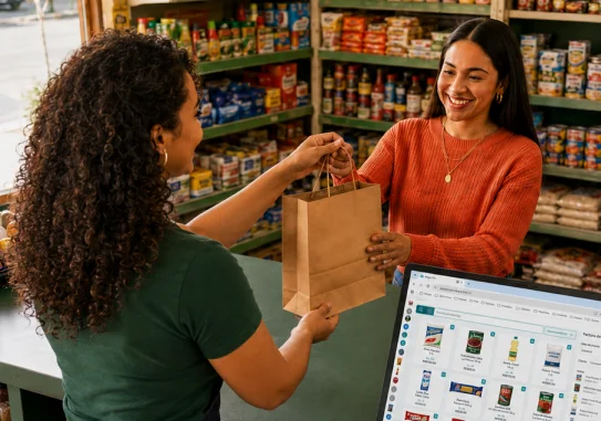 Cajera usando Alegra POS con balanza conectada