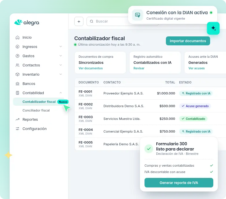 Contabilizador fiscal de Alegra conectado con la DIAN