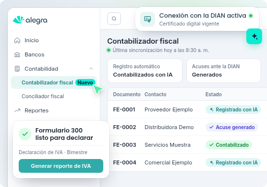 Contabilizador fiscal de Alegra conectado con la DIAN