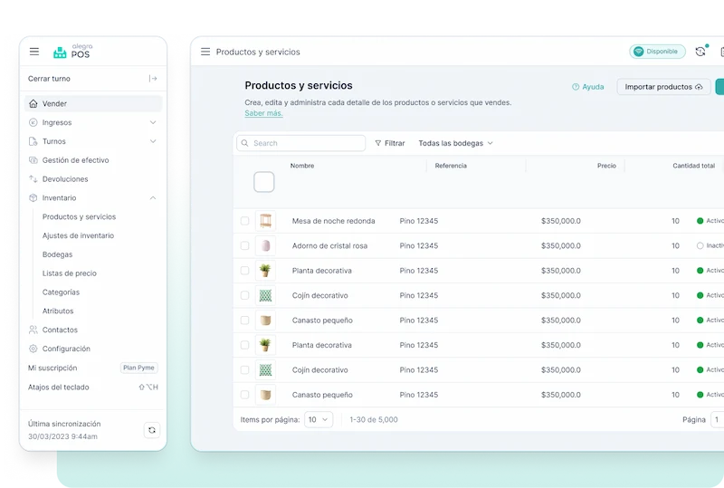 Alegra POS: productos y servicios