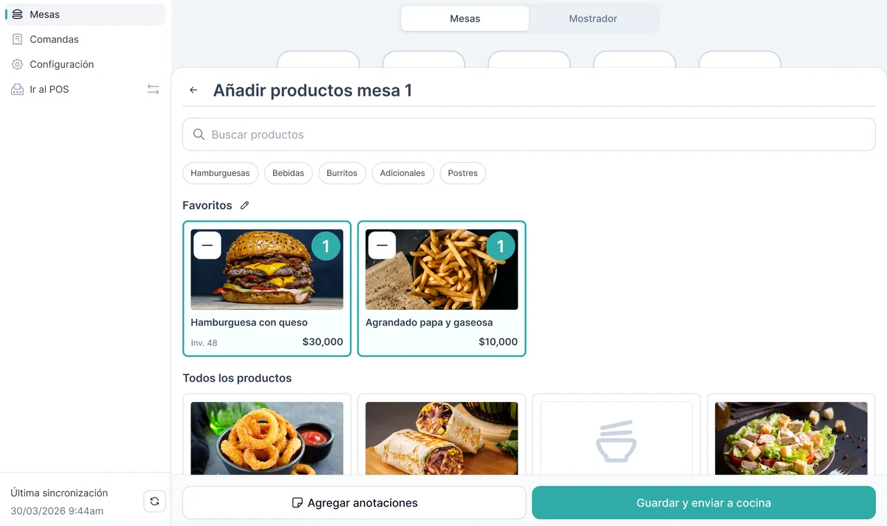 Alegra POS Restobar: guardar el pedido y enviar la comanda a cocina